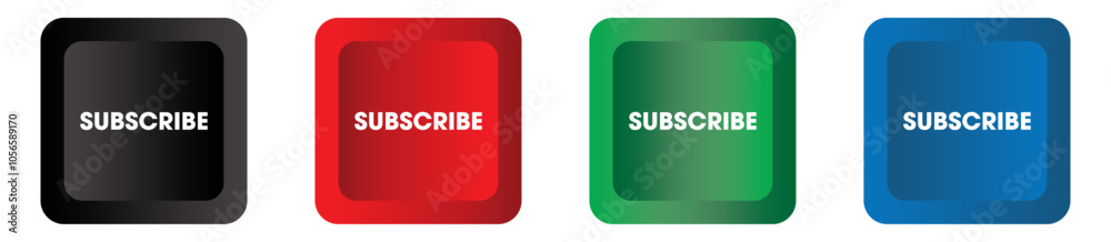 Subscribe button. 3d black, red, green and blue subscribe icon with white text. vector illustration. Subscribe button. 3d black, red, green and blue subscribe icon with white text. vector illustration.