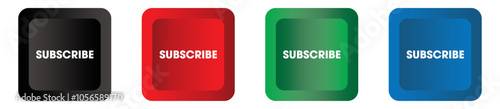 Subscribe button. 3d black, red, green and blue subscribe icon with white text. vector illustration.