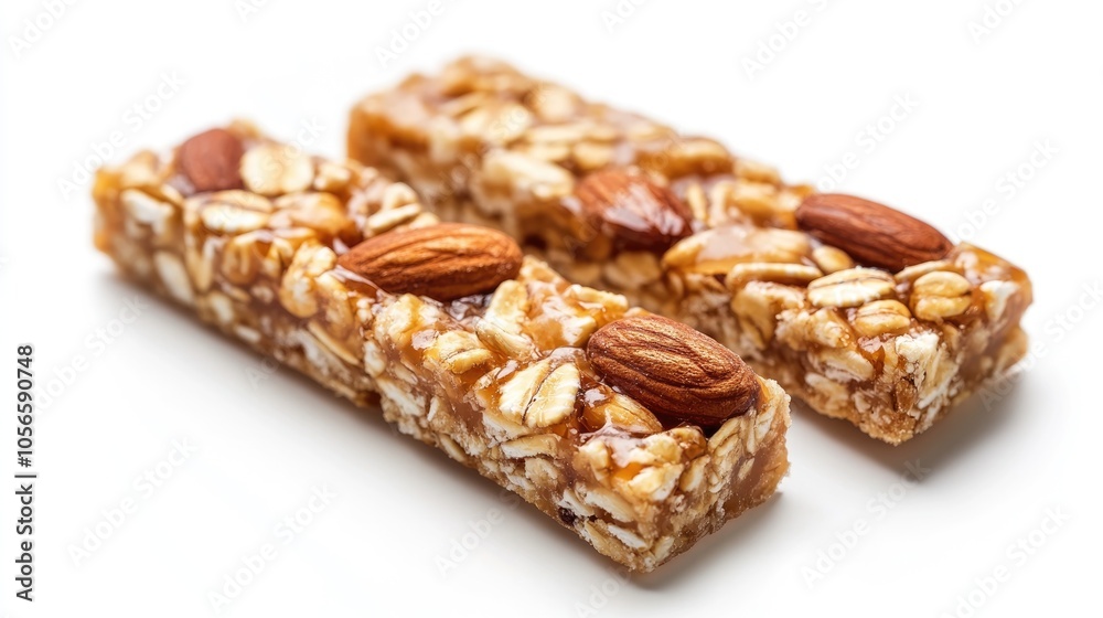 Nut and oat bar on white background Wholesome snack option Nut and oat bar on white background Wholesome snack option