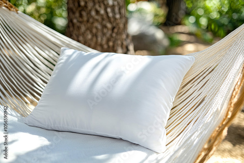 White pillow in a hammock, outdoor relaxation photo