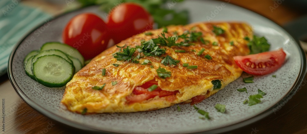 Minced Pork Omelet Decorated With Cucumber And Tomato Minced Pork Omelet Decorated With Cucumber And Tomato