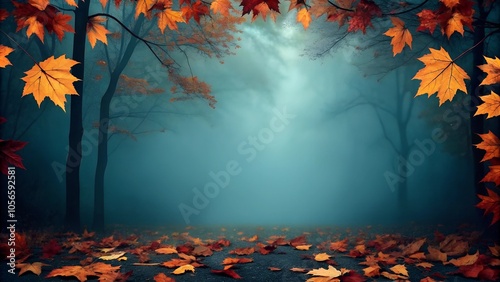 Scenic Transition: Autumn to Winter in Tree-Lined Field with Gradient Sky photo