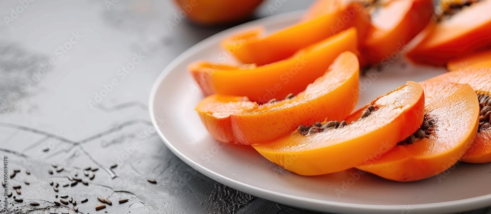 Ripe Fruit Persimmon On A White Plate Sliced Macro Shot Ripe Fruit Persimmon On A White Plate Sliced Macro Shot