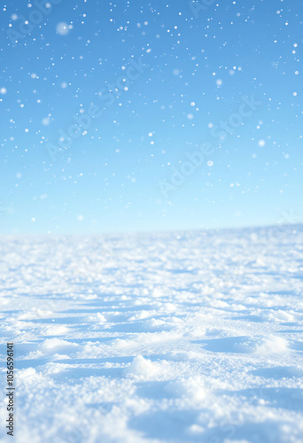 snow field with blue sky background and copy space
