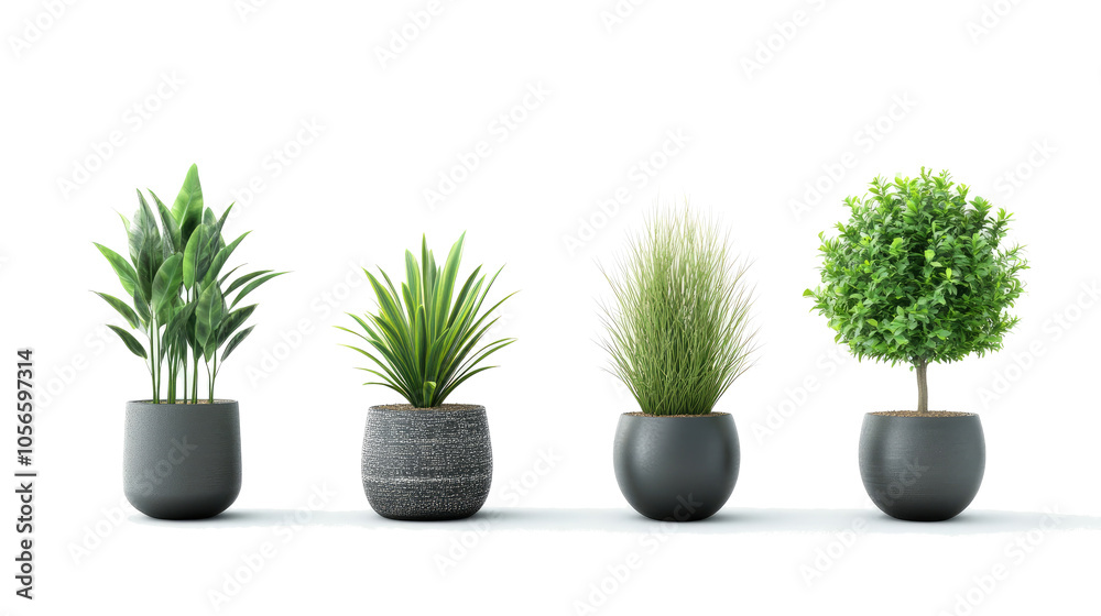 Fototapeta premium Beautiful Collection of Potted Plants Arranged on a White Background Generative AI