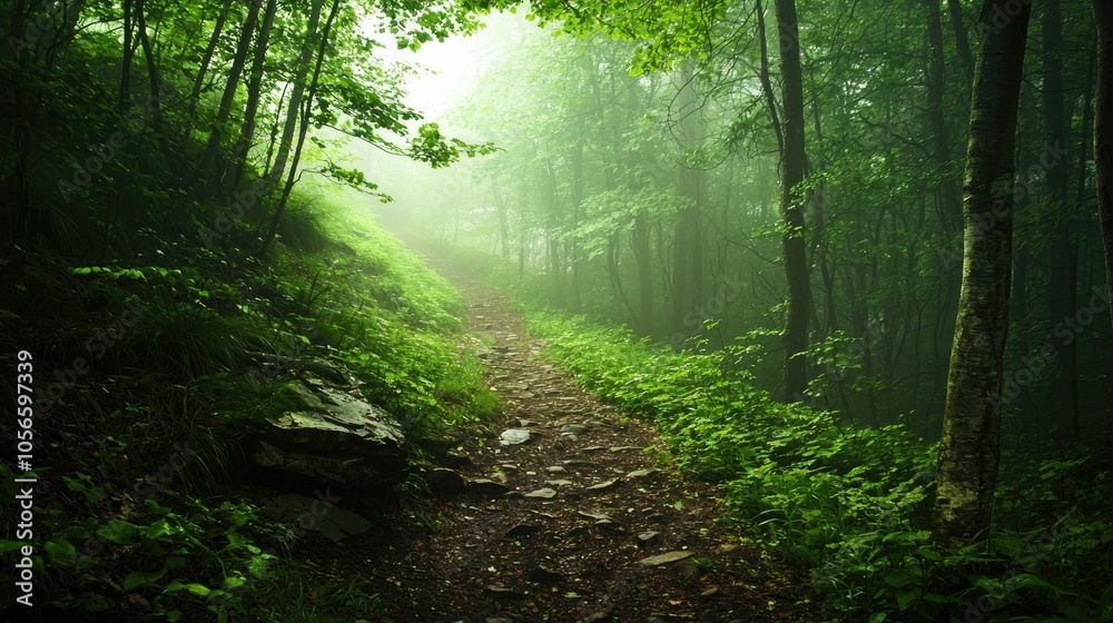 Obraz premium Hiking In The Green Forest
