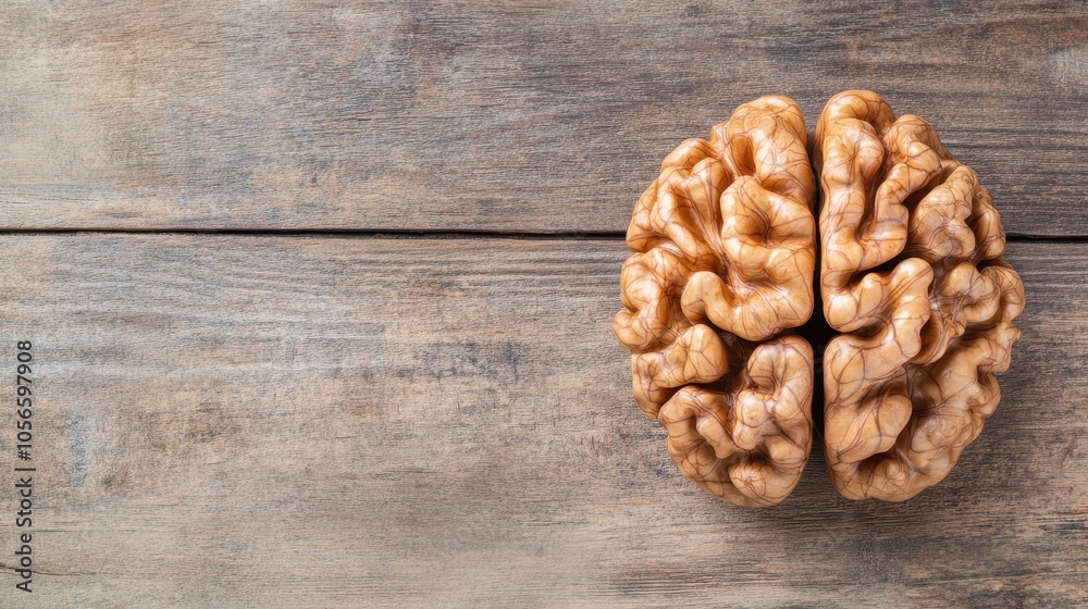 Close-up of a realistic brain model on a rustic wooden surface, showing intricate details of the human anatomy and texture. Close-up of a realistic brain model on a rustic wooden surface, showing intricate details of the human anatomy and texture.