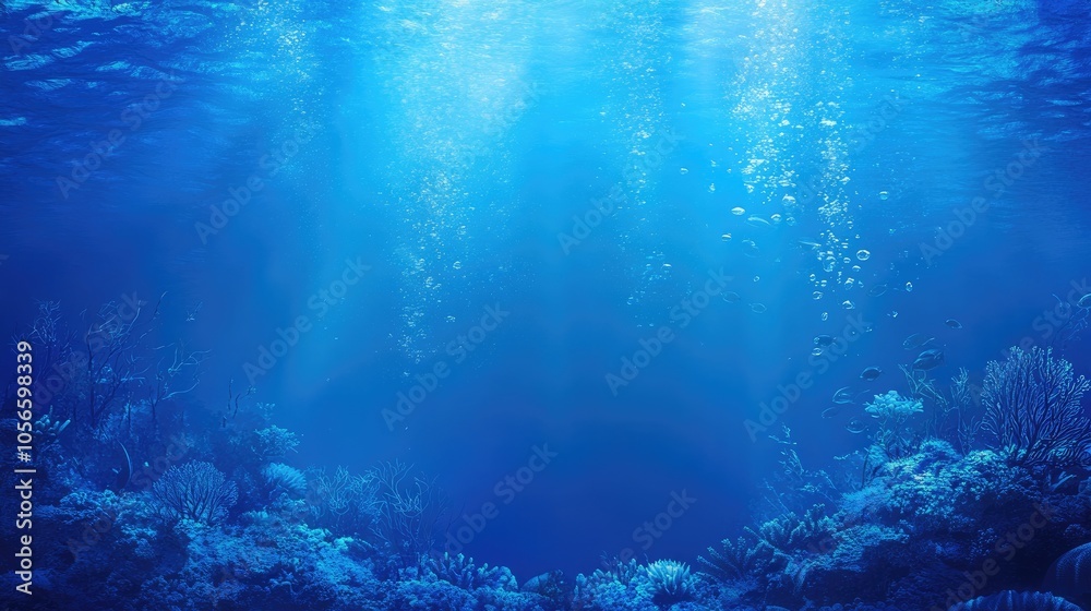 Bright blue backdrop featuring marine elements with a designated area for text and a subtle tint Bright blue backdrop featuring marine elements with a designated area for text and a subtle tint