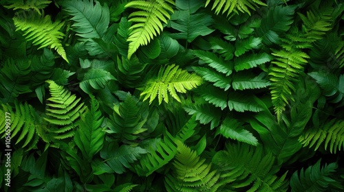 Vibrant background of lush fern leaves showcasing a rich natural texture