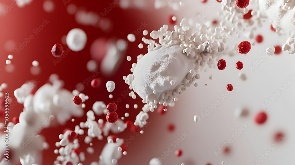 Closeup View of Abstract Cellular Interaction in a Red and White Bloodstream Closeup View of Abstract Cellular Interaction in a Red and White Bloodstream