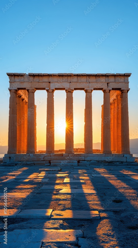 Fototapeta premium Ancient temple ruins illuminated by sunset, showcasing architectural beauty and historical significance