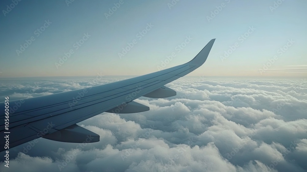 Obraz premium Serene View from Airplane Wing Above Clouds
