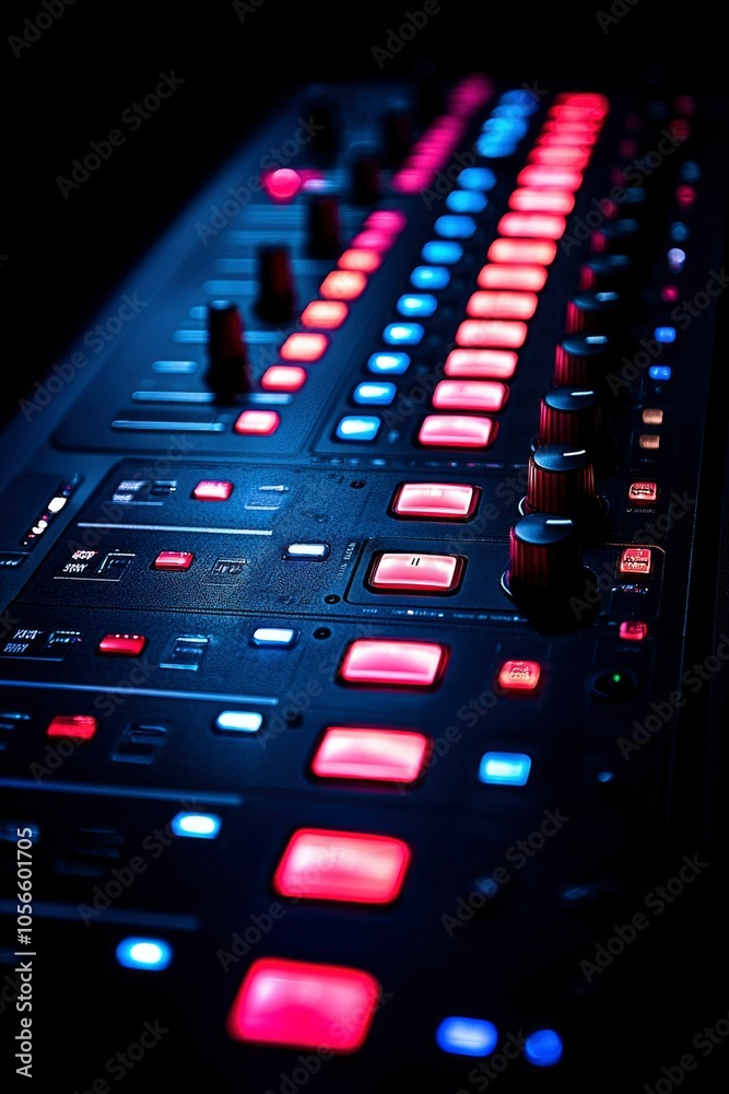 Close-up of Illuminated Audio Mixer Control Panel Close-up of Illuminated Audio Mixer Control Panel