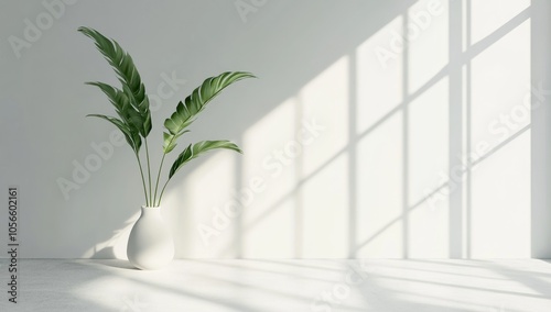 Minimalist Plant in White Vase with Sunlight