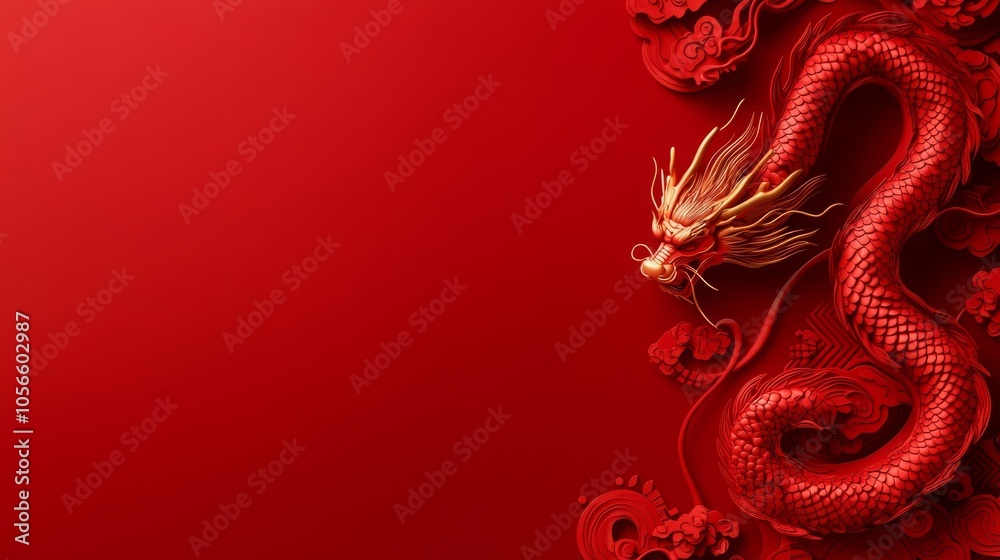 A vibrant red background features a majestic dragon, symbolizing power and prosperity in Chinese culture. A vibrant red background features a majestic dragon, symbolizing power and prosperity in Chinese culture.