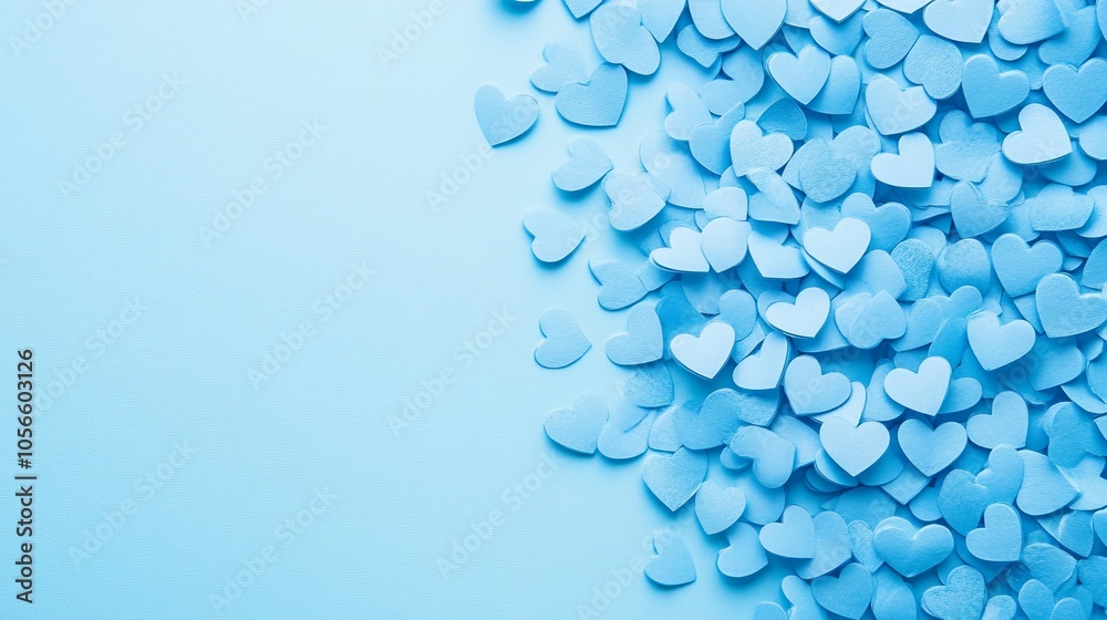 Light blue heart confetti on a matching light blue background, ideal for Valentine's Day. Light blue heart confetti on a matching light blue background, ideal for Valentine's Day.