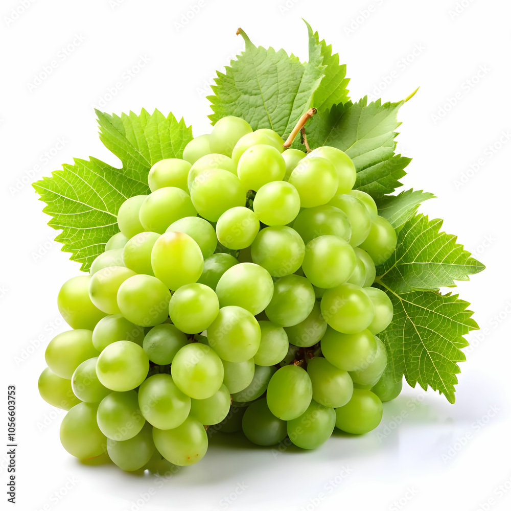 fresh green grapes with leaves isolated on white fresh green grapes with leaves isolated on white