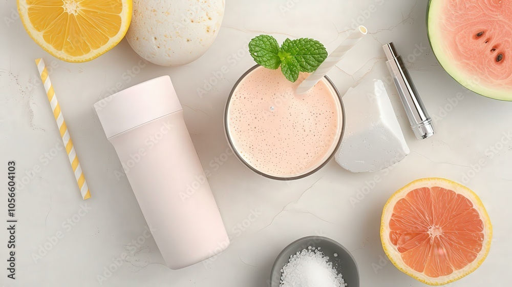 Watermelon Mint Smoothie in a glass with mint leaves on top Watermelon Mint Smoothie in a glass with mint leaves on top