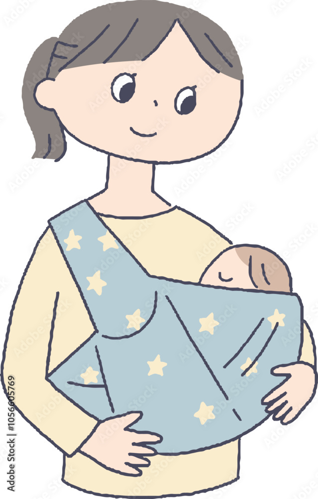 抱っこ紐で赤ちゃんを抱っこするお母さんスリング 抱っこ紐で赤ちゃんを抱っこするお母さんスリング