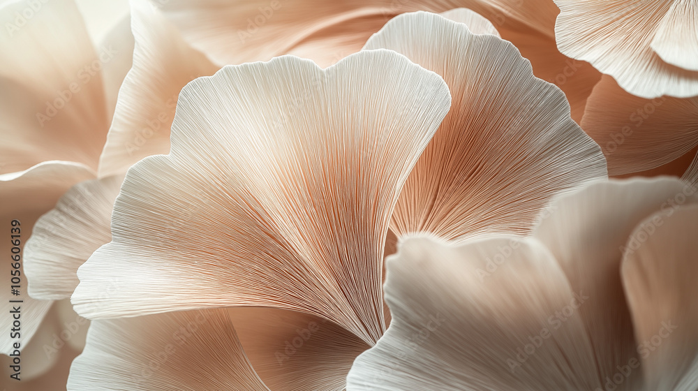 Elegant Beige Ginkgo Leaf Pattern in Close-Up View Elegant Beige Ginkgo Leaf Pattern in Close-Up View