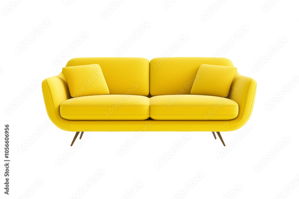 Modern Yellow Sofa with Cushions on Transparent Background Modern Yellow Sofa with Cushions on Transparent Background