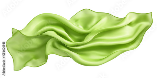 Flowing Green Silk Fabric Isolated on Transparent Background