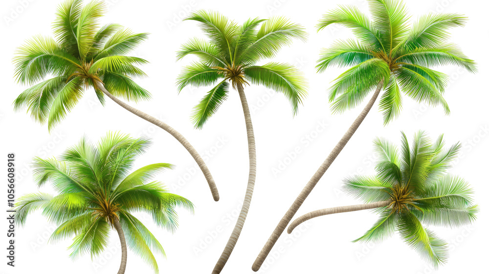 Naklejka premium Collection of Lush Green Palm Trees on a Transparent Background Generative AI