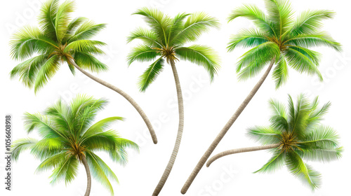 Collection of Lush Green Palm Trees on a Transparent Background Generative AI