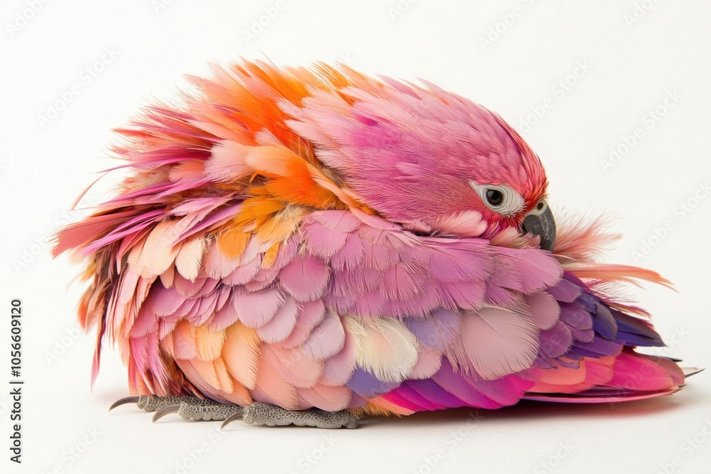 Fototapeta premium Colorful Bird with Vibrant Feathers on White Background