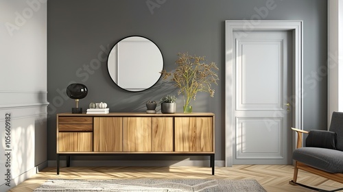Wallpaper Mural Modern Interior Design with Wooden Console Table Torontodigital.ca