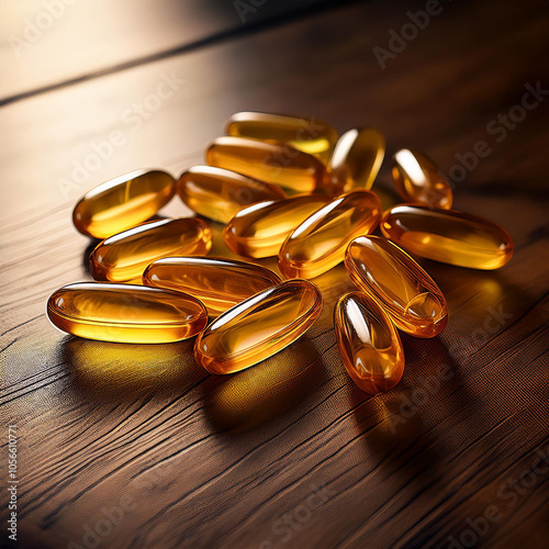 fish oil supplement capsules on the table photo