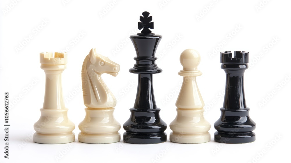 Elegant Chess Pieces Displayed on a Pristine White Background Elegant Chess Pieces Displayed on a Pristine White Background