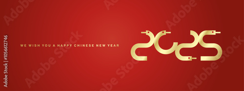 Happy Chinese New Year 2025 ultra modern gold snake design numbers typography, label, logo for 2025 year red background greeeting card