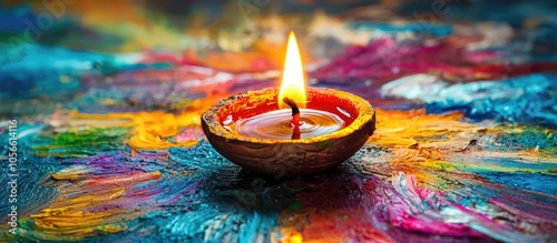 Diya With Colours During Diwali photo