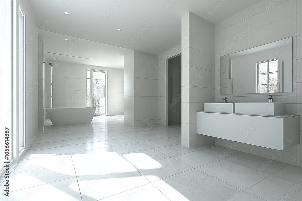 A bathroom with a large white tub and two sinks A bathroom with a large white tub and two sinks