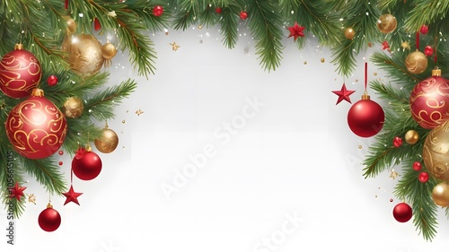 Christmas frame with fir branches, cones, and balls