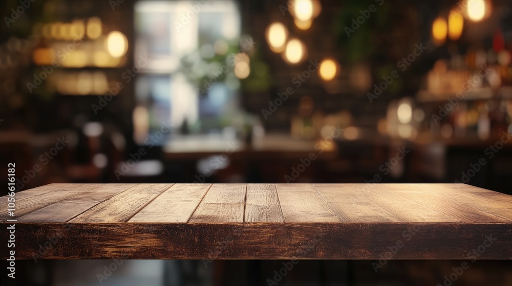 Blurred background of a restaurant featuring a wooden table Blurred background of a restaurant featuring a wooden table
