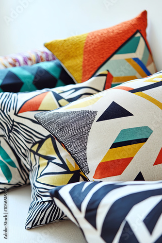 Decorative pillows with geometric patterns on a white background photo