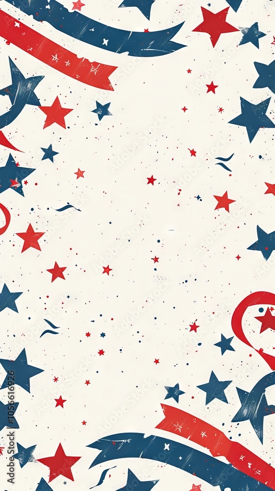 Festive Memorial Day design pattern with banners, stars, and ribbons.