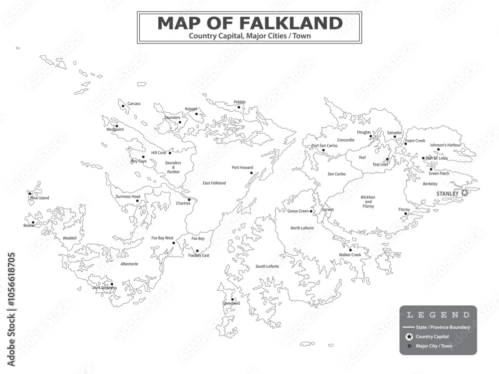 Fototapeta premium American Countries Geography Political map. Political map of country with capital, province or state capital, major cities and town.