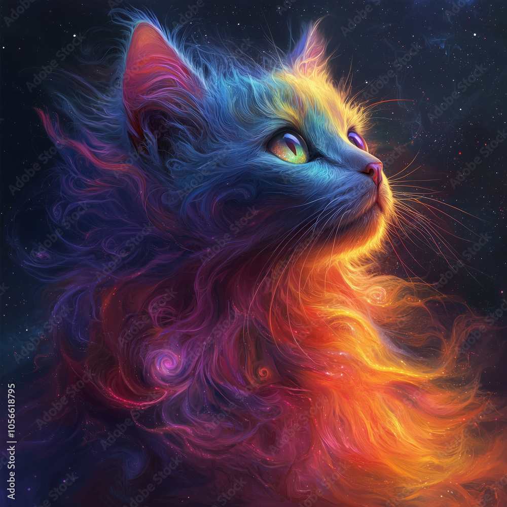 ethereal feline surrounded by the cool blues and fiery oranges of deep space ethereal feline surrounded by the cool blues and fiery oranges of deep space