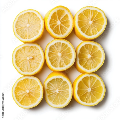 Fresh Lemon Slices on White Background