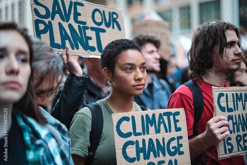 Group of Gen Z activists holding signs at a peaceful protest photo