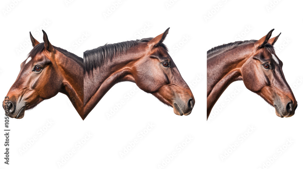Fototapeta premium Horse Face Close-ups on Transparent Background Generative AI