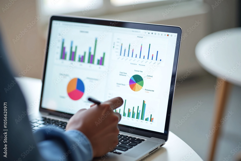 Person analyzing data with laptop, detailed and diverse Person analyzing data with laptop, detailed and diverse
