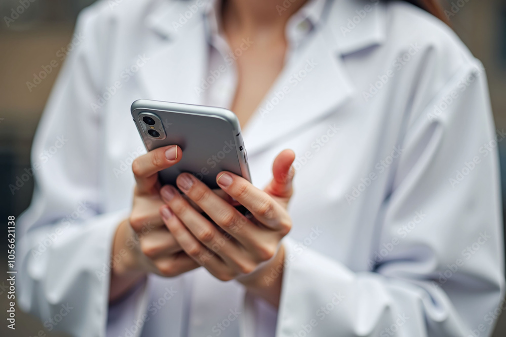 Person holding smartphone in professional setting, diverse Person holding smartphone in professional setting, diverse