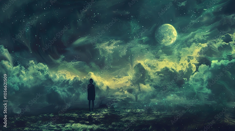 Dreamy Night Sky With Silhouette of a Person Dreamy Night Sky With Silhouette of a Person