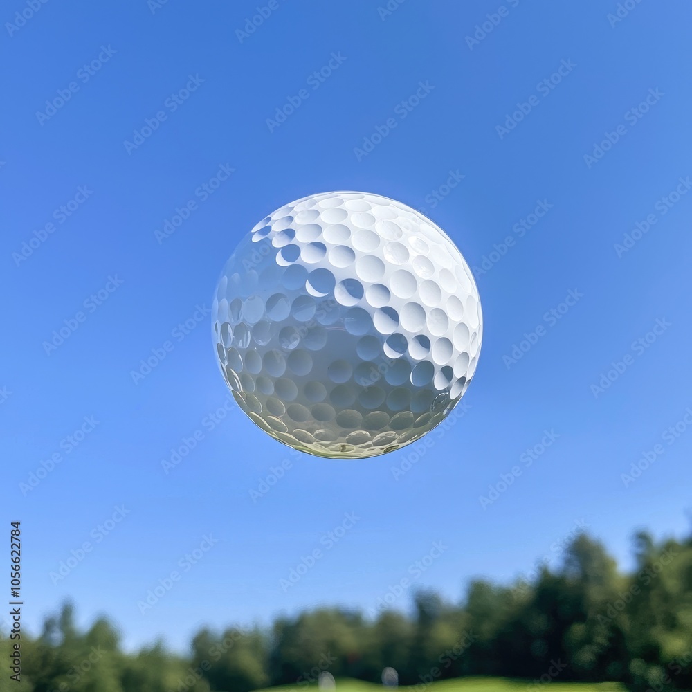 Golf Ball in Flight Against Clear Blue Sky Golf Ball in Flight Against Clear Blue Sky