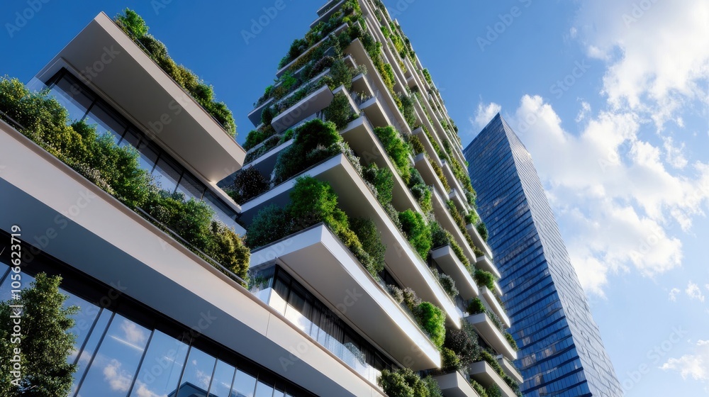 Modern Building with Greenery in Urban Setting Modern Building with Greenery in Urban Setting