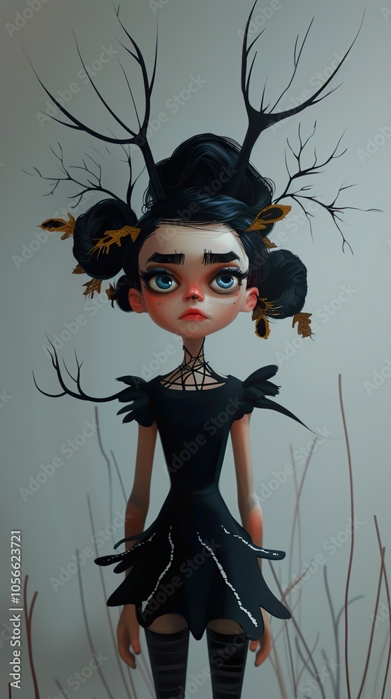 Dark Fantasy Portrait of a Girl with Antlers Dark Fantasy Portrait of a Girl with Antlers